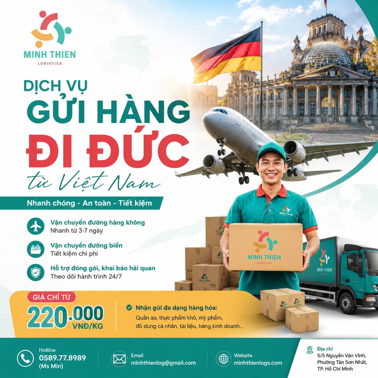 Gửi hàng đi Đức từ Việt Nam: Bảng giá, thời gian và quy trình