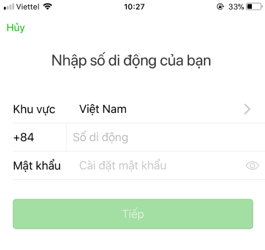 nhập thông tin wechat